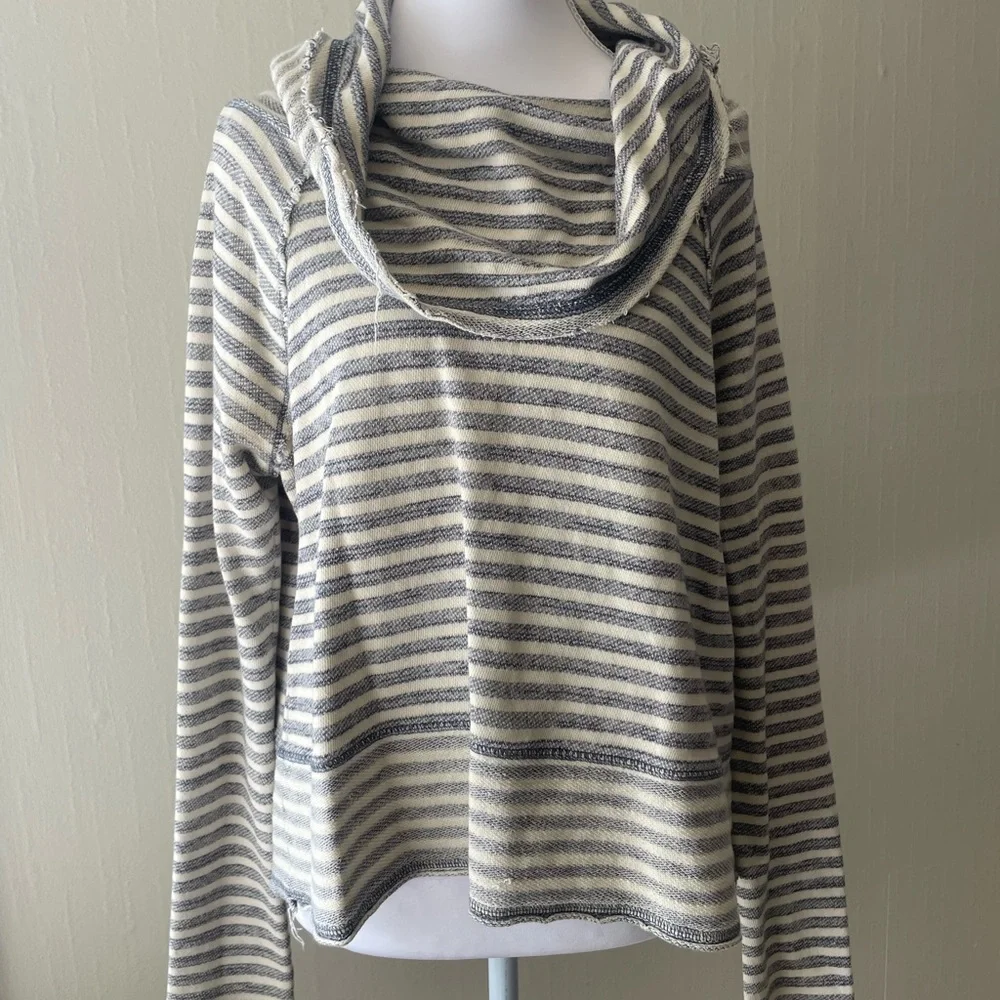 Free People Striped Gray Cowl‎ Neck Sweater